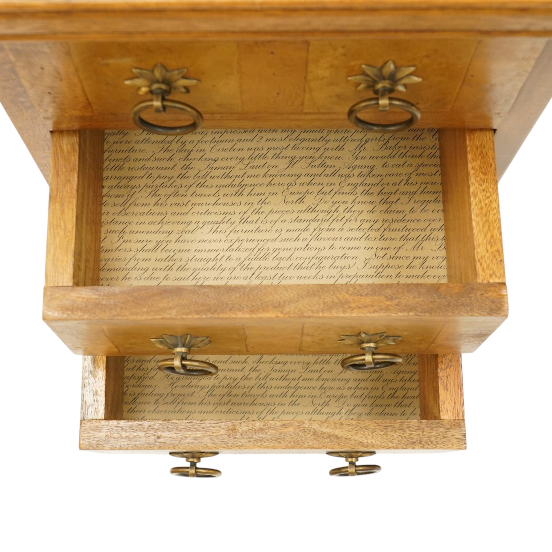 Barker & Stonehouse - pair of contemporary flagstone and mango wood bedside chests, the rectangular inlaid top over three drawers with metal ring handles, on compressed bun feet