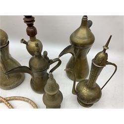 Two brass hookah pipes, and quantity of brass Arabic Dallah coffee pots and other brassware