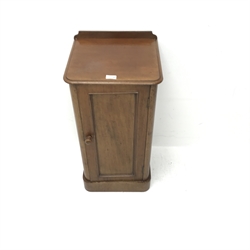 Victorian mahogany bedside cabinet, raised back, moulded top, single door, plinth base, W38cm, H79cm, D35cm