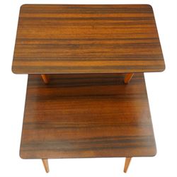 Peter Haywood for Heals - mid-20th century teak and beech two-tier occasional table, raised on tapering supports