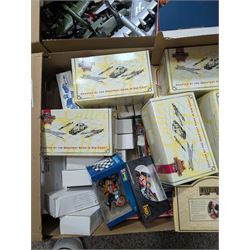 Collection of diecast model vehicles, including Corgi, Lledo and Matchbox, Atlas Editions aeroplanes and Britains soldiers, in four boxes