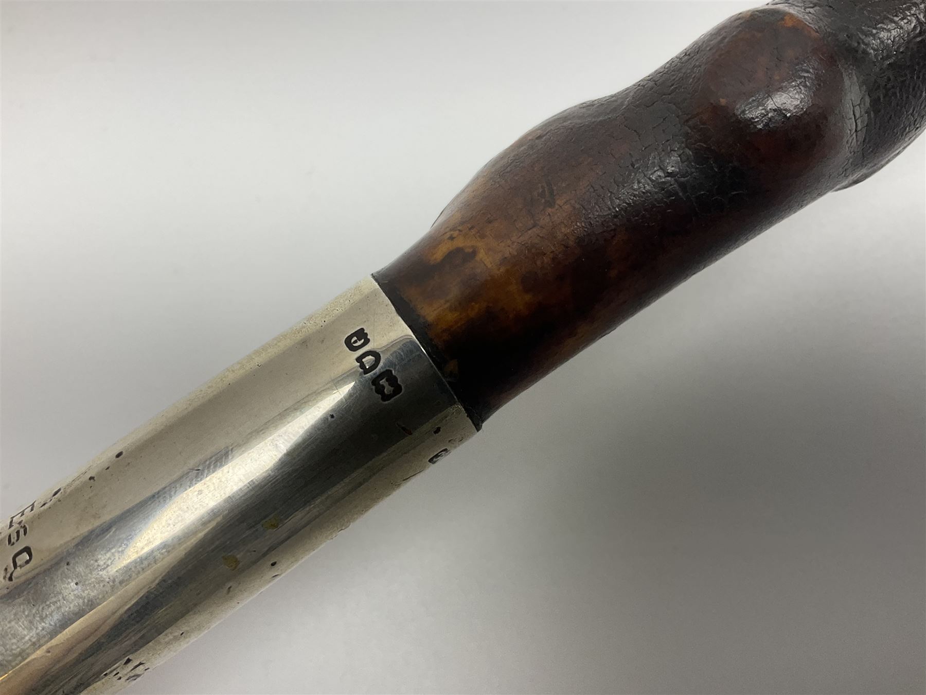 Victorian trap/coaching whip, principally in blackened thorn wood, with a silver cap engraved 'Marmaduke Furness Esquire Nov 1st 1904', hallmarked London 1900, makers mark AC, L173cm 