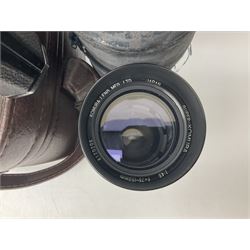 Four Zeiss Ikon camera bodies, to include, Contaflex Super B camera body, serial no. B31591, with 'Carl Zeiss Tessar 2.8/50 lens, serial no.3425553, Contaflex Super BC camera body, serial no. P81728, with 'Carl Zeiss Tessar 2.8/50' lens, serial no 4822280, etc, together with three cased lenses; 'Carl Zeiss Pro-Tessar 1:4 f=115mm' lens, serial no 3734740, 'Carl Zeiss Pr-Tessar 1:3.2 f=85mm' lens, serial no. 3647764 and 'Carl Zeiss Pr-Tessar 1:3.2 f=35mm' lens, and other Zeiss Ikon equipment 