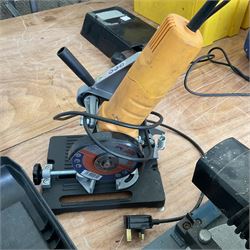 Handy Power angle grinder with discs, Nutool Compound mitre saw with spare discs, chain sharpener and angle grinder on stand - THIS LOT IS TO BE COLLECTED BY APPOINTMENT FROM DUGGLEBY STORAGE, GREAT HILL, EASTFIELD, SCARBOROUGH, YO11 3TX