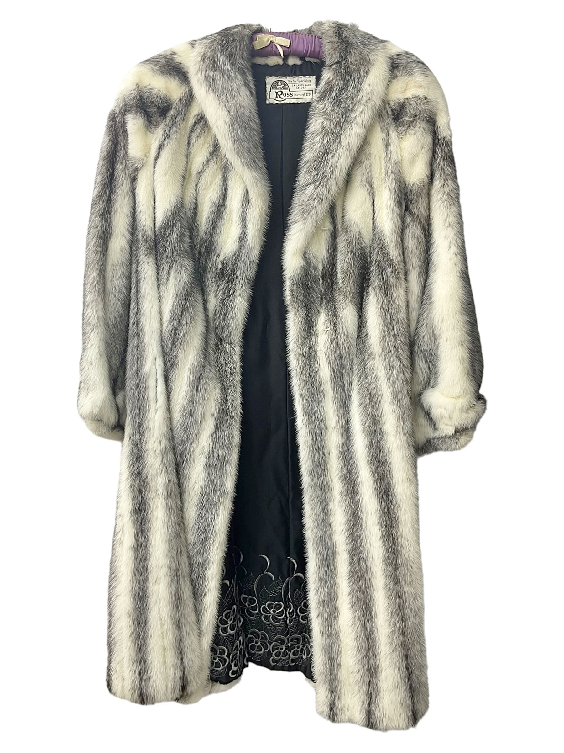 1980s Kohinoor mink 3/4 length coat, with embroidered floral lining, retailed by Ross Furriers Ltd, L112cm