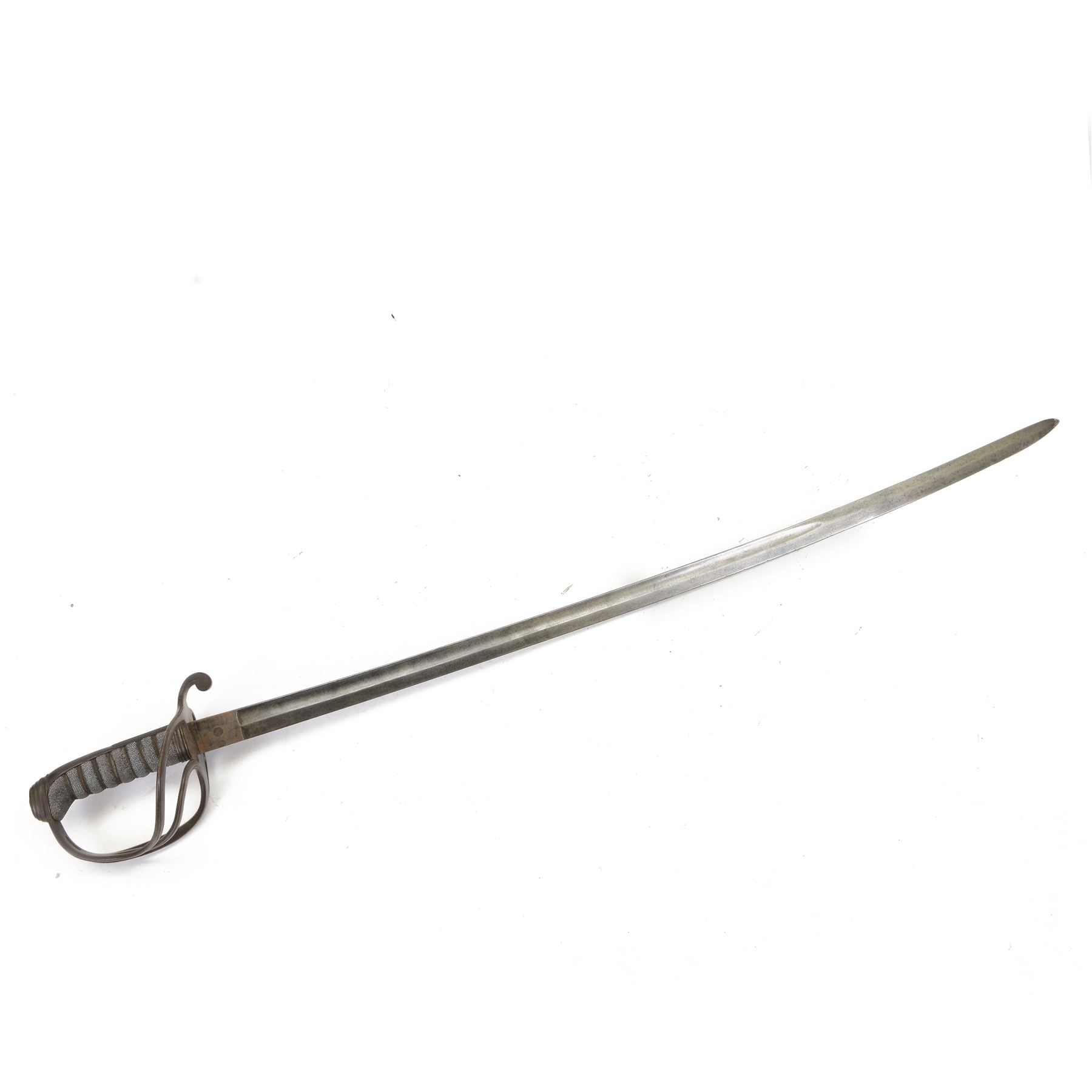 Victorian officer's sword, made by Dolan & Co, London, the 87cm single edge blade with makers mark 'Dolan & Co, St Martins Lane, London', steel swept two bar hilt, with wirebound fishskin grip, overall L102cm