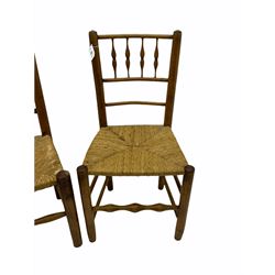 Two 19th century elm ladder back chairs and a 19th century elm spindle back chair