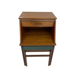  Chippy - mid-20th century teak telephone table with memory slide, one drawer and upholstered seat