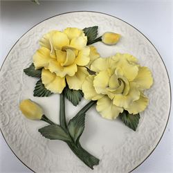 Franklin Mint The Yellow Roses of Capodimonte collectors plate, together with a Italian floral encrusted ornament modelled as a basket of yellow roses
