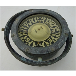  Brass cased ships compass, stamped Cook, Hull D23cm  