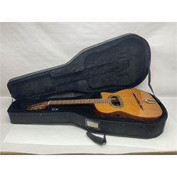 Spanish Gitano Manuel Rodriguez EMC1 Maccaferri acoustic guitar, c2000, the cedar top with D-hole, L98cm overall; in lightweight hard carrying case.