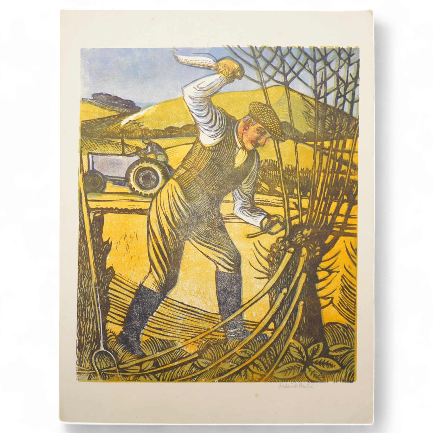Frederick George Austin (British 1902-1990): The Woodsman, colour linocut signed in pencil 37cm x 28cm (unframed)
Provenance: direct from the granddaughter of the artist