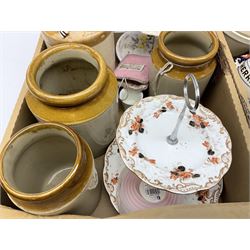 Quantity of ceramics and glassware to include Royal Doulton, teawares, drinking glasses, wash jug and bowl, stoneware jars etc in four boxes