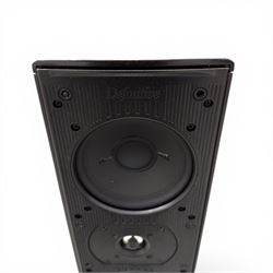 pair of 'Definitive' speakers on glass stands, speakers H120cm