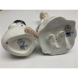 Four Royal Copenhagen figures, comprising Else with teddy no. 671, Snowman no. 158, Elsa no. 404, an mini collection girl with pram no.014, all with mark beneath  