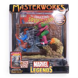 Marvel figures and models, comprising Gentle Giant Thor Collectible Mini Bust, Toy Biz Masterworks Marvel Legends 'The Battle For Gwen Stacey' model, Toy Biz 12 inch Collectors Edition Daredevil figurine, three Galoob Titanium Series Marvel Heroes figures, Funko Iron Man Bobble Head and a Museum Replicas Iron Man 2 Tony Stark's Heart Replica, all boxed