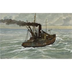 Nathan Stanley Brown (British 1890-1980): Filey Brigg & Lowestoft Trawler at Sea, two watercolours signed approx 27cm x 42cm (2)