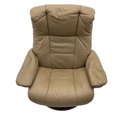 Ekornes Stressless Cream Leather Reclining Chair with Matching Footstool