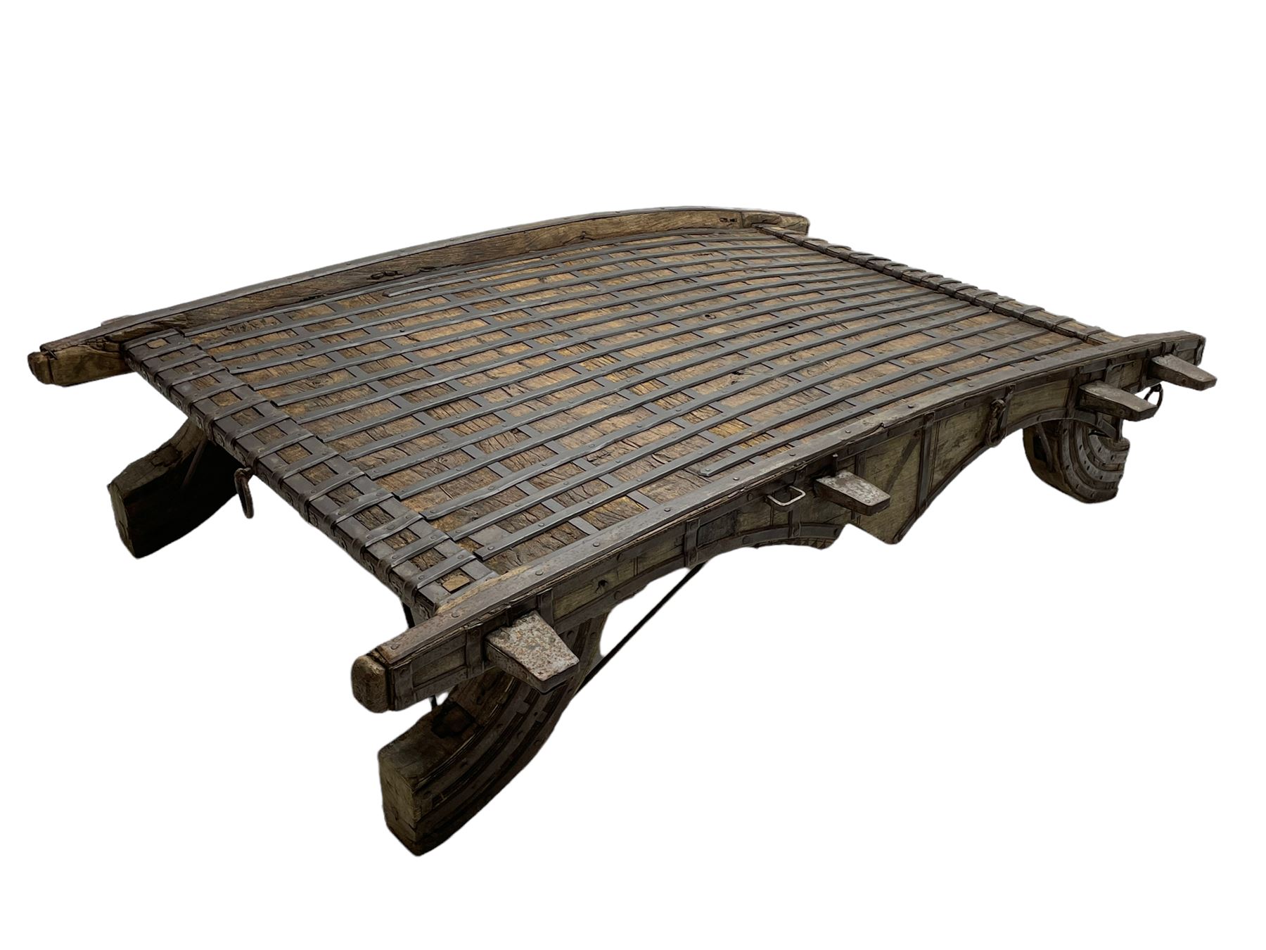 19th century Indian elephant 'Howdah' saddle, hardwood and iron bound 