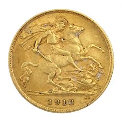 King George V 1913 gold half sovereign coin