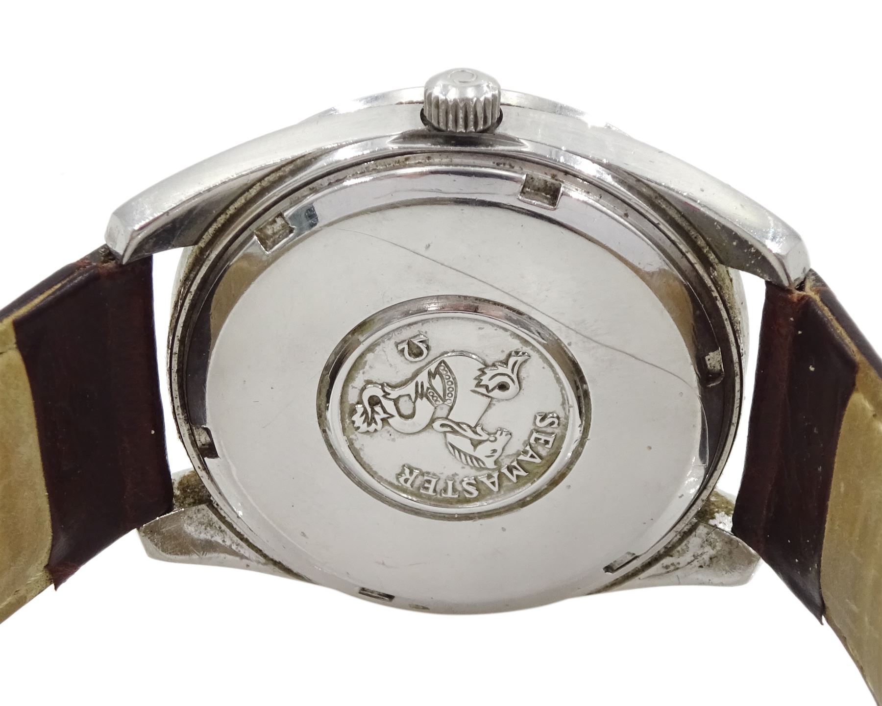 Omega Electronic f300Hz Seamaster Chronometer gentleman's stainless steel quartz wristwatch, Ref. 198.001, Cal. 1250, serial No. 32854587, on tan leather strap  