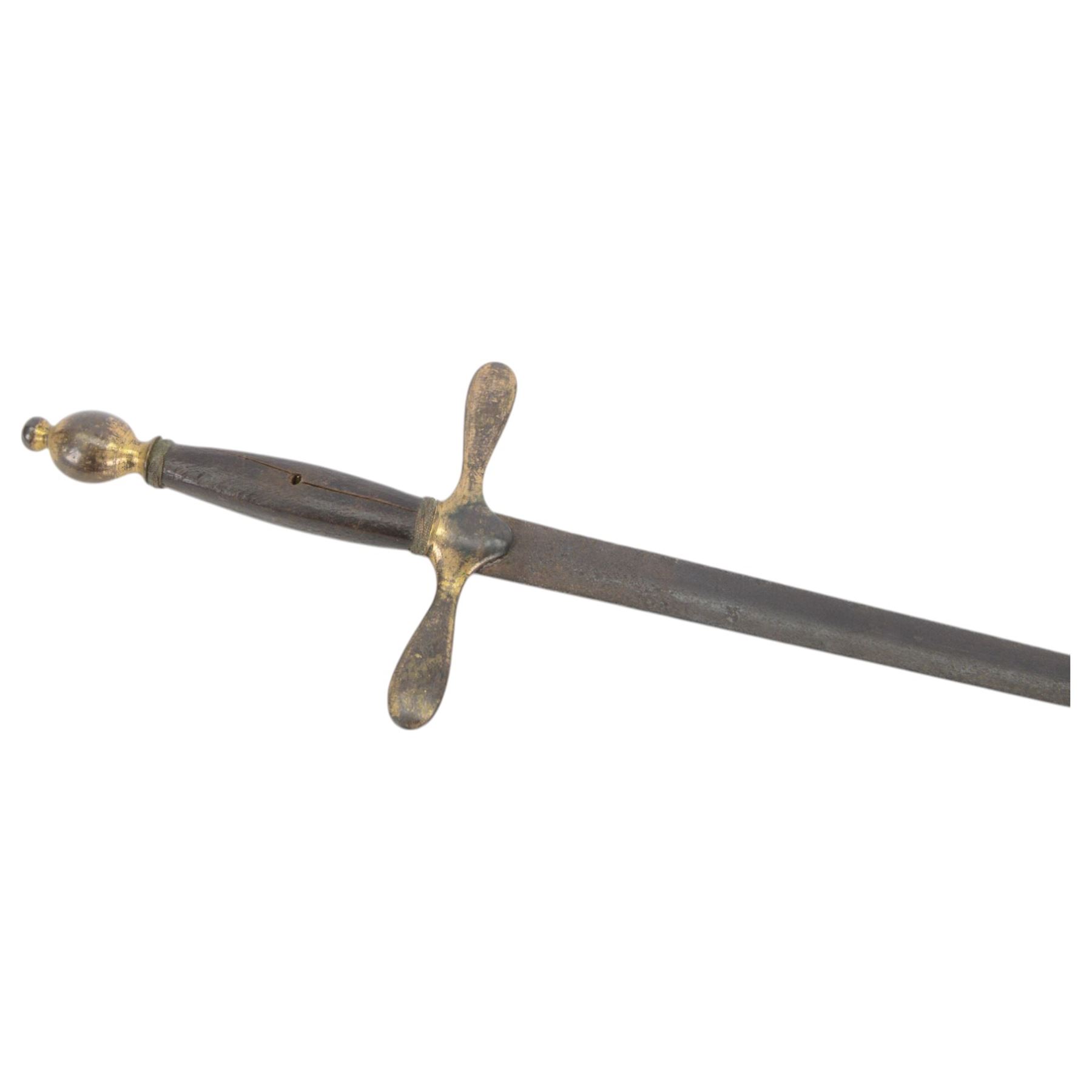 Four court swords, together with fencing foil and dagger in leather and brass scabbard 