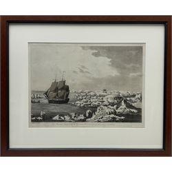 After John Webber (British 1752-1793): 'The Resolution beating through the Ice with the Discovery in the most eminent danger in the distance', page 257 from 'Captain Cook's Last Voyage vol III' engraving with hand colouring pub. 1809, 32cm x 44cm