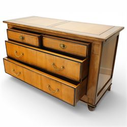 And So To Bed - 'Cezanne' cherry wood chest, rectangular top with inset panels,  fitted with two short over two long drawers, ebonised surrounds, raised on bun feet 