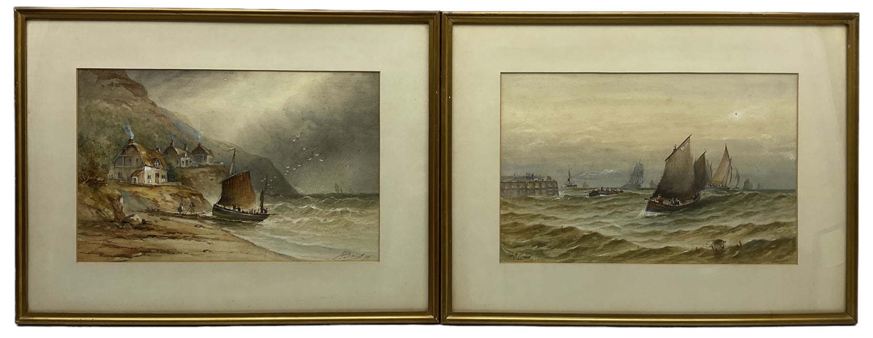 John Francis Bland (British 1857-1899): Berwick on Tweed Fishing Boats near Harbour and Waterford Fishing Boat Beached, pair watercolours signed and dated '90, 28cm x 44cm (2)