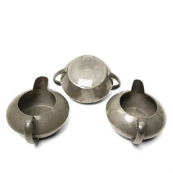 Tudric and other pewter including sugar bowls, milk jugs etc, small WMF Art Nouveau dish No262 and another No218
