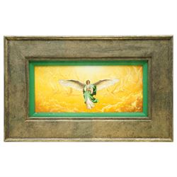 Victor Arseni (Moldovan 1969-): The Four Archangels - Michael Gabriel Raphael and Uriel, set four oils on board signed and inscribed verso 13cm x 29cm (4)