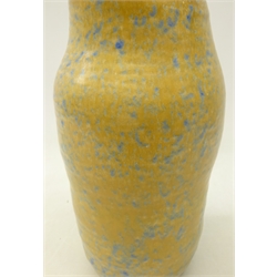  Ruskin vase of ribbed form, decorated in blue and yellow tonal mottled glaze, impressed 1927, H26cm   