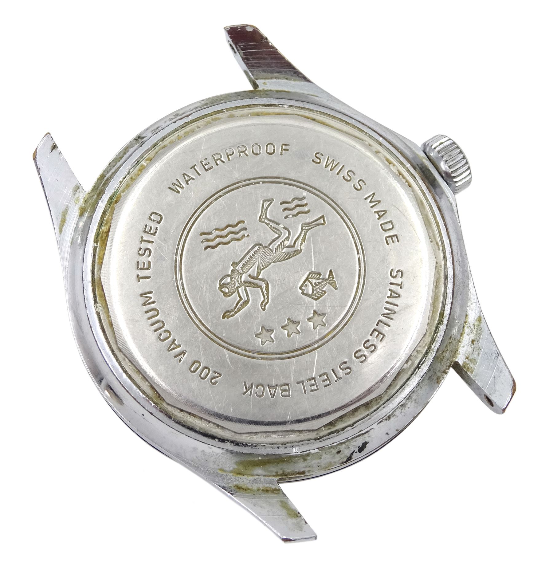 Cardinal Submarine gentleman's stainless steel wristwatch, 23 jewel movement, black dial with luminous hands and hour markers