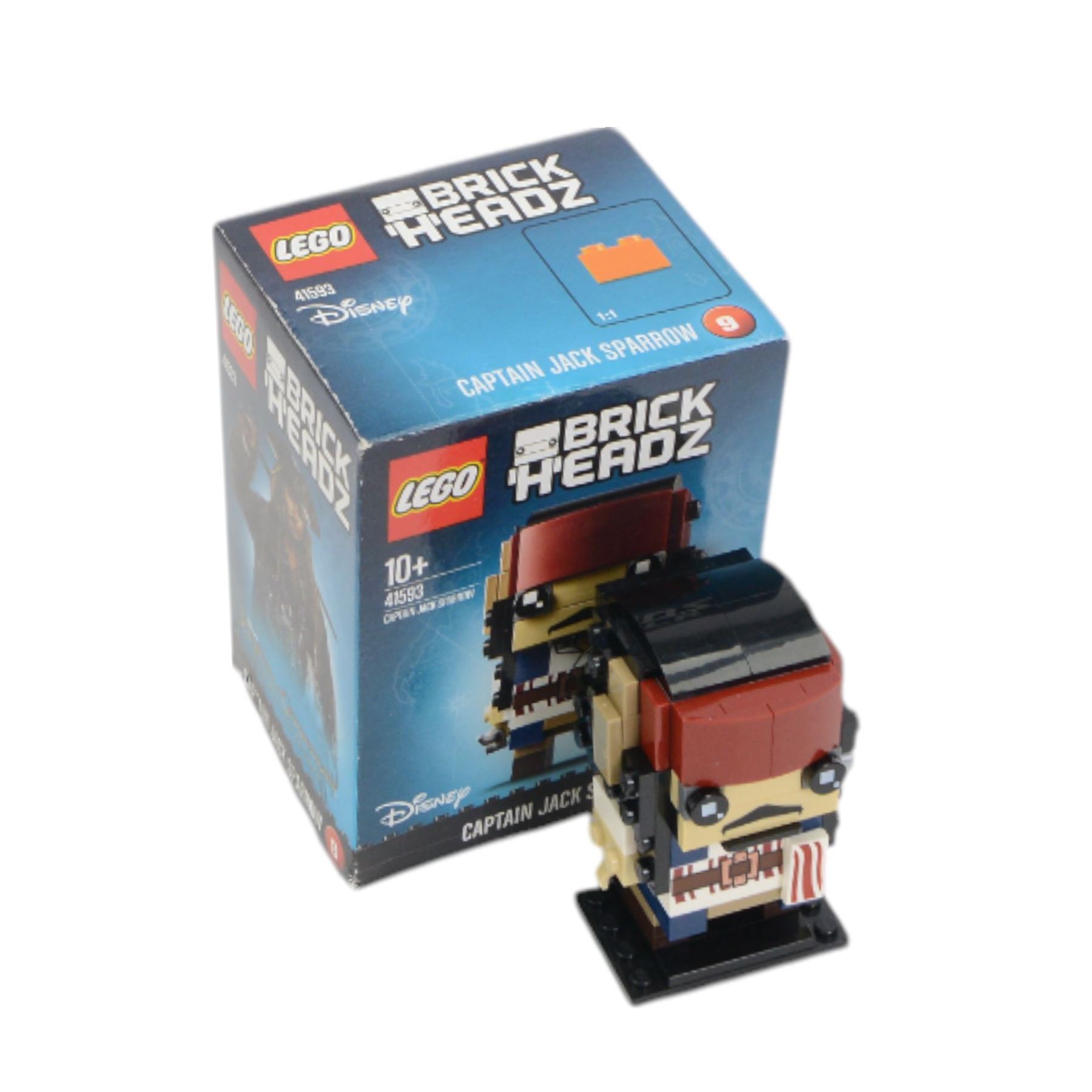 Six Lego Brick Headz built figures, comprising 40351 Ghost, 40272 Witch and 40422 Frankenstein, 41613 Mr Incredible & Frozone, 41593 Captain Jack Sparrow and 41594 Captain Armando Salazar, 