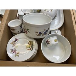 Royal Worcester Evesham and Evesham Vale tea and dinner wares, to include, three large covered tureens, coffee pot, eight tea cups and saucers, milk jug, two covered sucriers, boxed serving spoons etc, approx .130