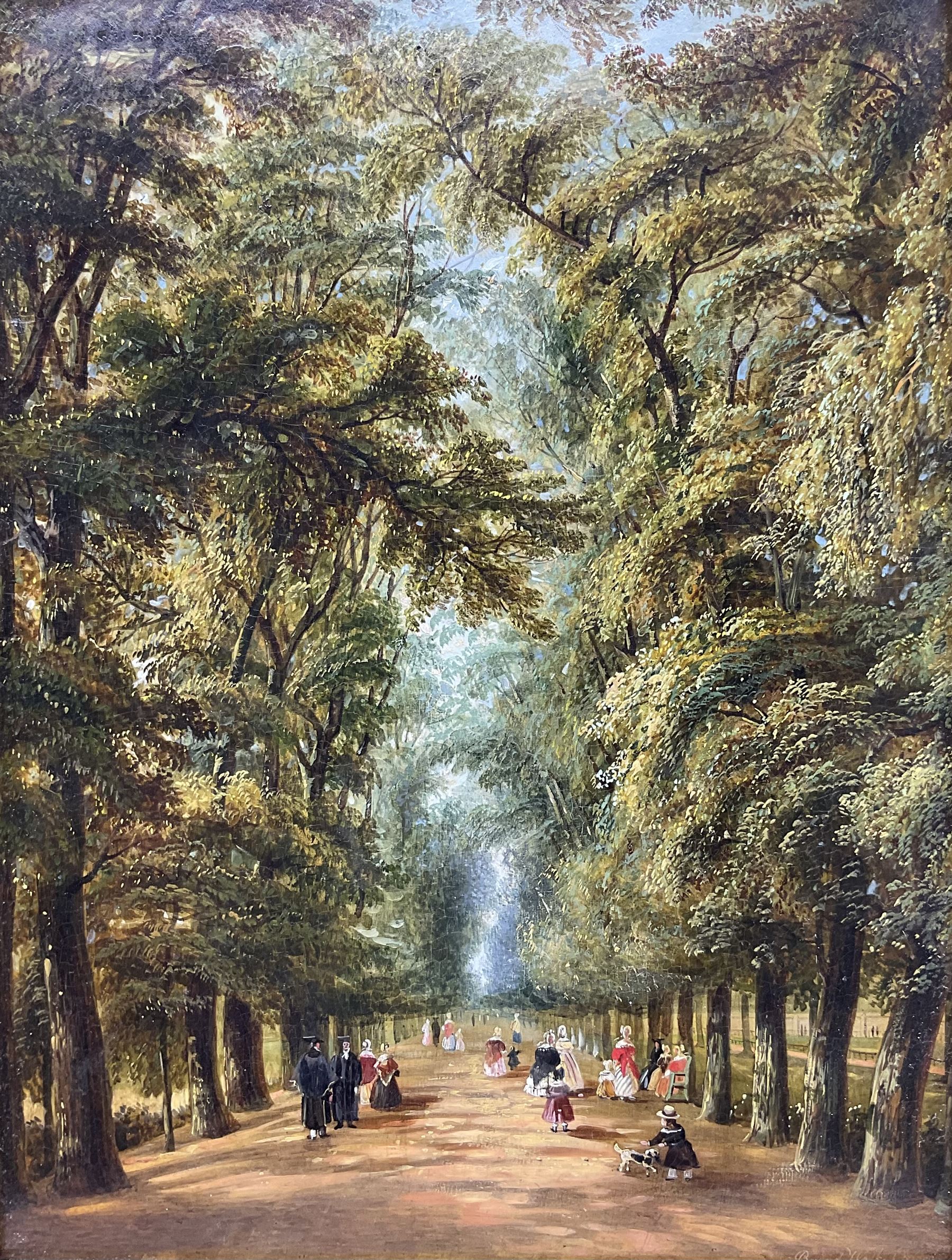 Joseph Taylor of Oxford (British fl.1847-1867): 'The Broad Walk' - Christ Church Meadow, oil on panel titled, signed and further titled with artist's address '1 Oriel Street' verso 30cm x 22cm