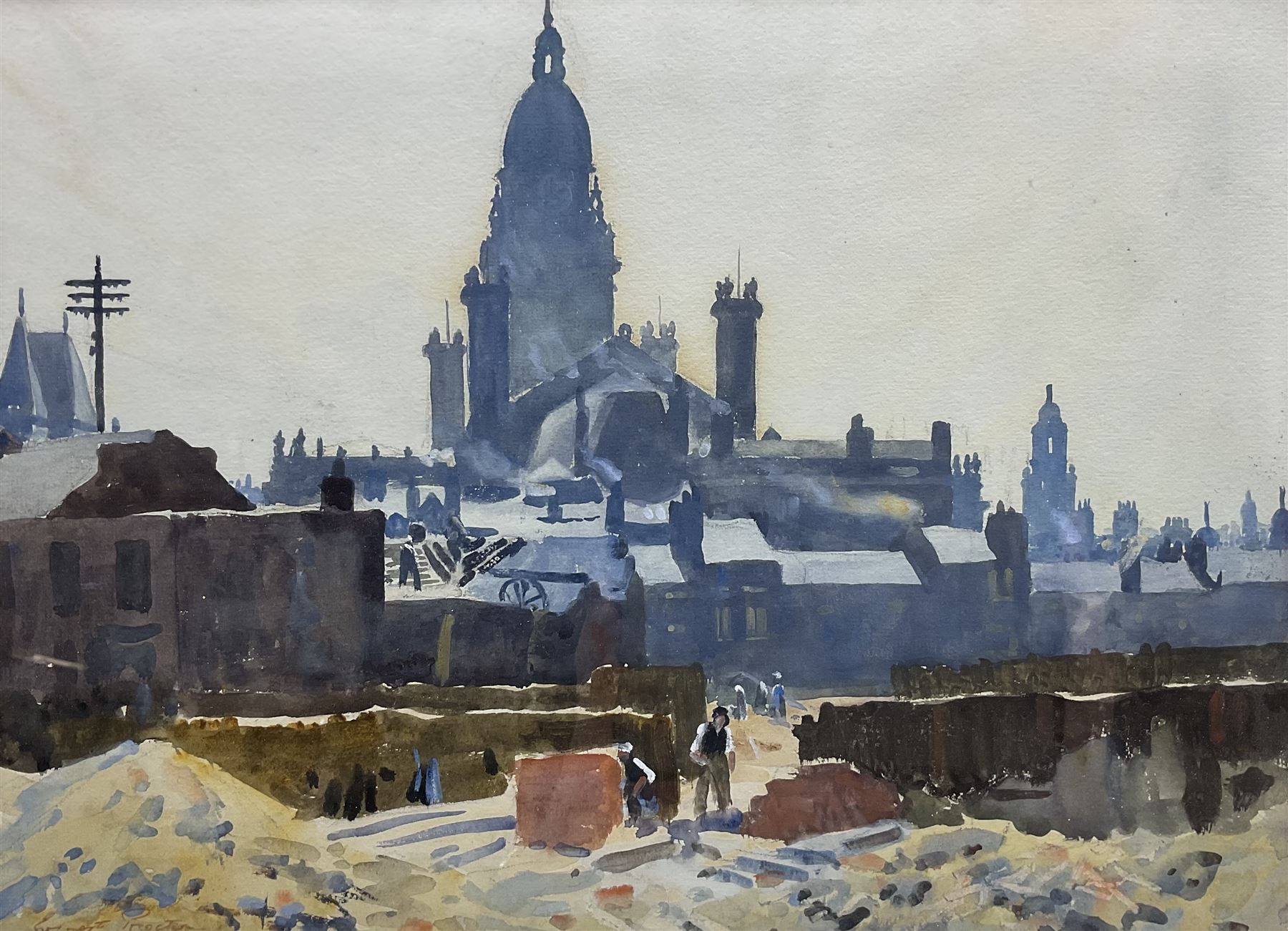 Ernest Procter (British 1886-1935): Distant Cathedral, watercolour signed 26cm x 36cm 