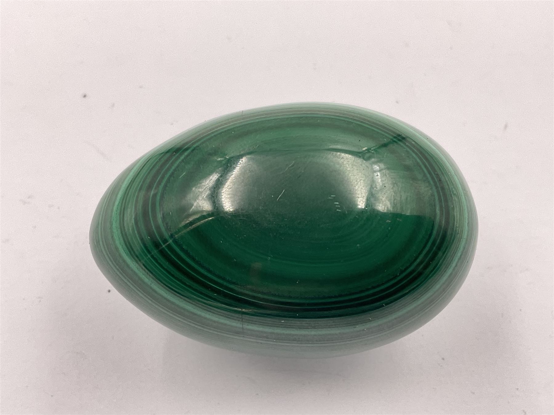 Three malicate specimen eggs, originally part of the collection of the late Stanley J Seeger, largest H7cm