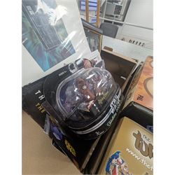 Toys and collectables, including Star Wars reference books, Nintendo Gamecube Donkey Konga Bongos, signed limited edition Doctor Who calendar, four The Turds figures, Tardis plastic storage box, etc