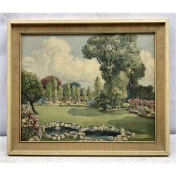 George Robert Fathers (British 1898-1968): Mature Garden in Spring, watercolour signed 31cm x 39cm