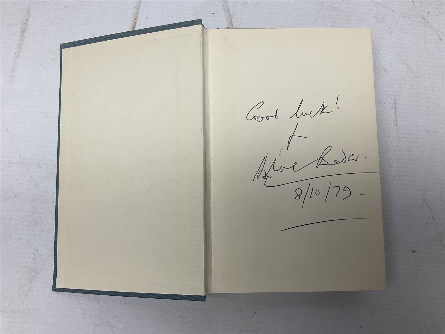 Douglas Bader signature - Reach For The Sky by Paul Brickhill. 1955 Companion Book Club Edition. Signed on the fep and dated 8/10/79.