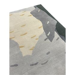 Deirdre Dyson London - 'Birch Tree' abstract rug, shades of grey and green depicting a birch trunk 