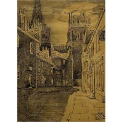 Albert Lebourg (French 1849-1928): Street with Church, pen and ink with artist's stamp 30cm x 22cm