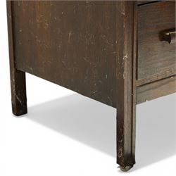 Edwardian tall oak chest fitted with six long drawers, on stile supports