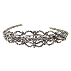 19th century cut steel jewellery including tiara, floral brooch, tassel pendant, hair comb, buckle and tiara piece