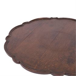 19th century oak scalloped tray, on lazy susan revolving on an circular base, D56cm