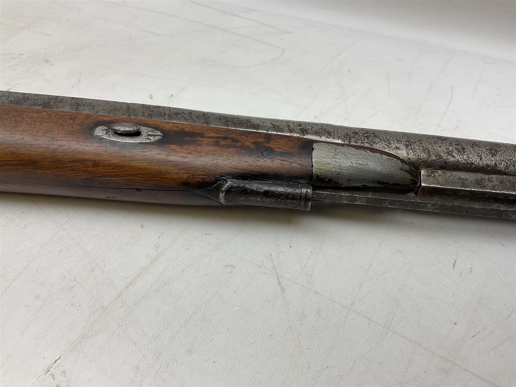 Composed decorative percussion action sporting gun, the 79cm barrel with ramrod under and Indian style studded stock L124cm overall