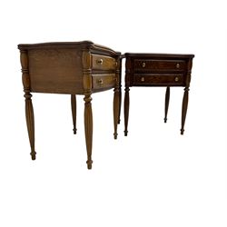 Lexington Furniture - pair of oak bedside lamp tables, shaped moulded top over two drawers, on turned and reed moulded supports