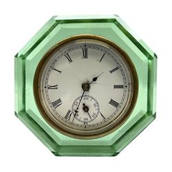 E N Welch art deco style uranium glass clock, H9cm