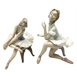 Lladro figures, Opening night no. 5498 and Curtains Up no. 6325, tallest example H17.5cm